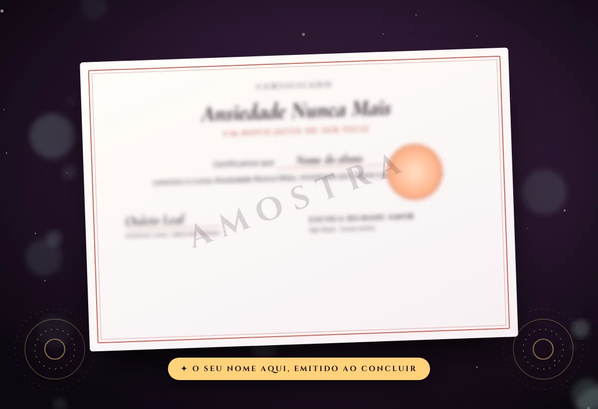 Imagem ilustrativa do certificado do curso Ansiedade Nunca Mais da Escola Humani Amor