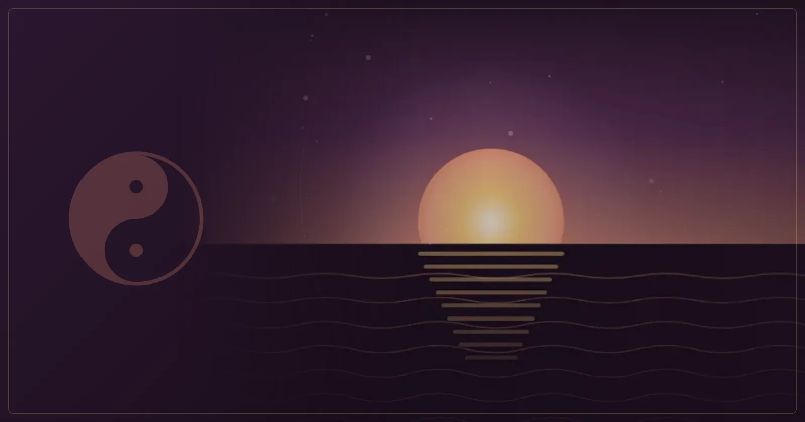 Sol se pondo sobre um mar calmo, em tons de lilás e dourado, imagem de uma respiração tranquila