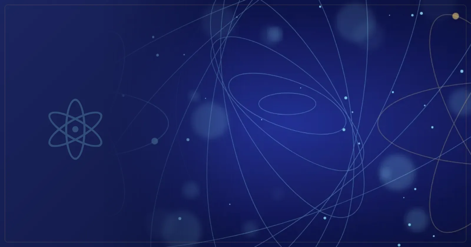 Ilustração de órbitas e pontos de luz sobre um fundo azul profundo, evocando a visão quântica