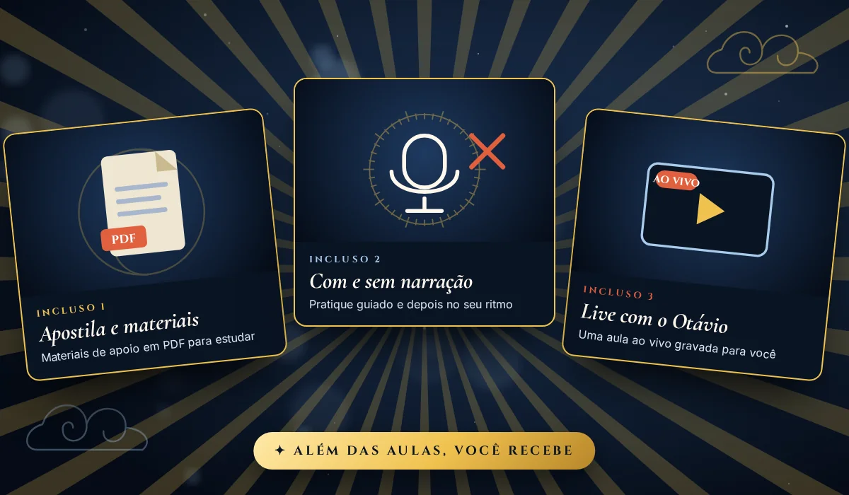 Incluso na Formação em Chi Kung: apostila e materiais em PDF, práticas com e sem narração e live com o Otávio