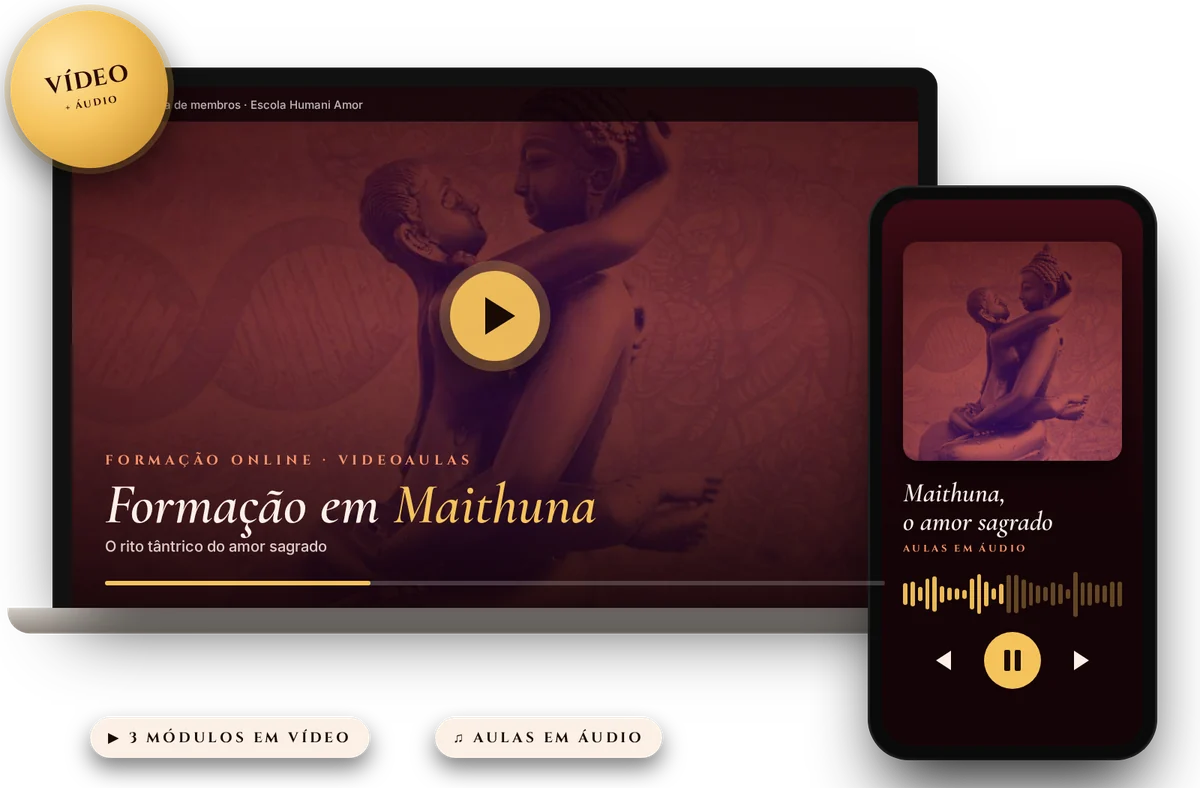 Formação Maithuna em videoaulas na área de membros e aulas em áudio no celular
