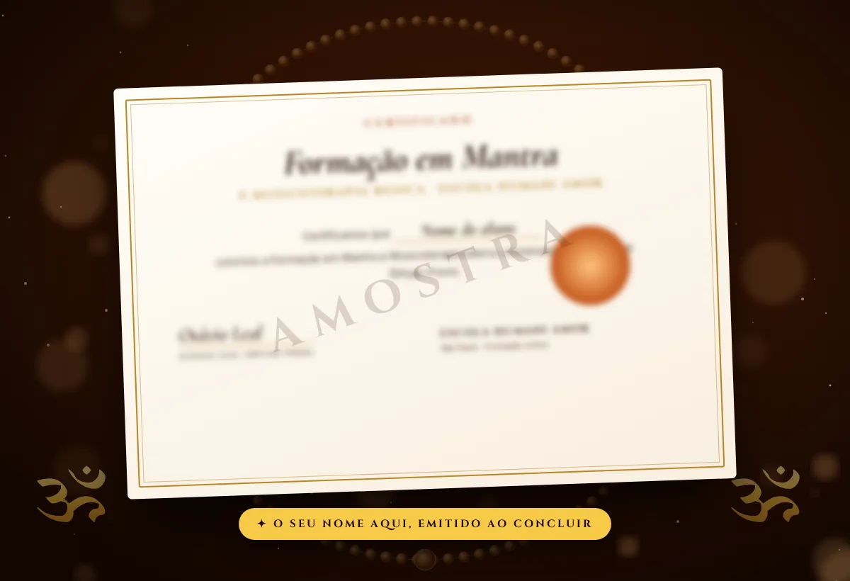 Imagem ilustrativa do certificado da Formação em Mantra e Musicoterapia básica da Escola Humani Amor