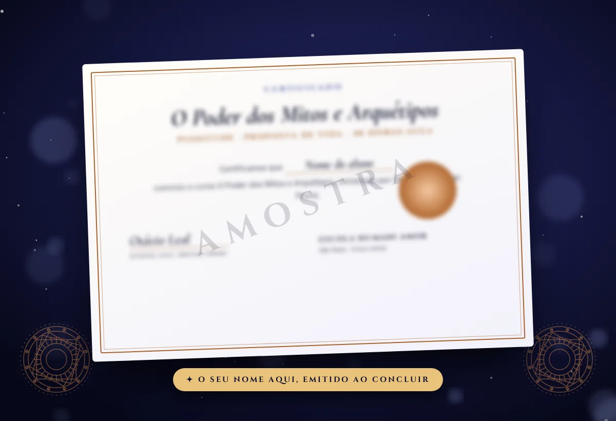 Imagem ilustrativa do certificado do curso O Poder dos Mitos e Arquétipos da Escola Humani Amor