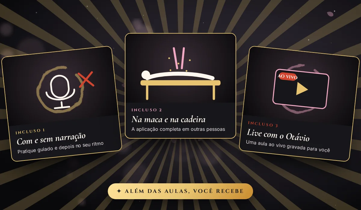 Incluso no curso Bushidô Reiki: práticas com e sem narração, aplicação na maca e na cadeira e live com o Otávio