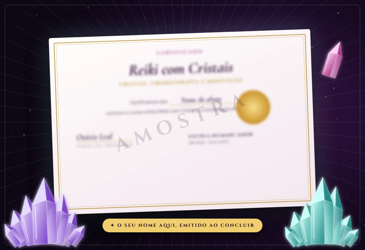 Imagem ilustrativa do certificado do curso Reiki com Cristais da Escola Humani Amor