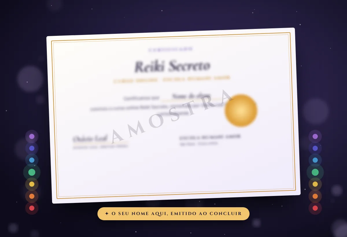 Imagem ilustrativa do certificado do curso Reiki Secreto da Escola Humani Amor