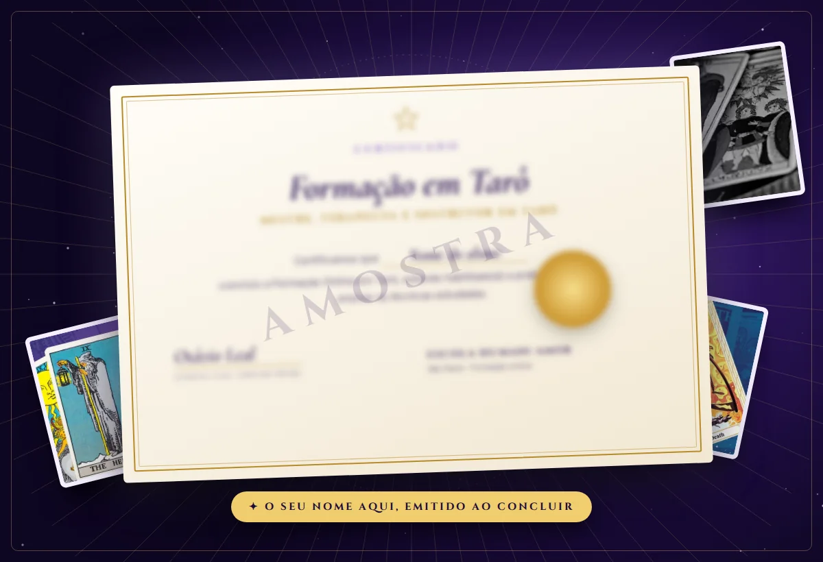 Imagem ilustrativa do certificado de Mestre, Terapeuta e Instrutor em Tarô da Escola Humani Amor
